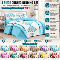 Lot de 4 pièces de literie matelassée, couvre-lit doux pour chambre à coucher, prêt à être expédié