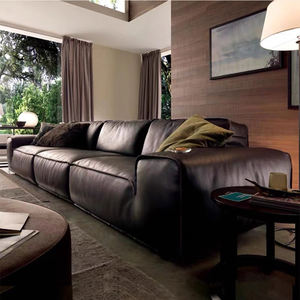 أريكة قطاعية إيطالية عصرية بسيطة من الجلد الطبيعي لغرفة المعيشة، طقم جديد كبير أسود من جلد البقر على شكل مكعب توفو مستقيم مع لاتكس للفنادق - Product Image 6