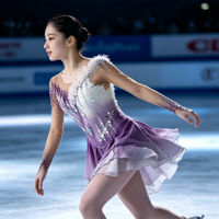 Robe de patinage artistique pour femmes et filles, dégradé violet, strass, maille, manches longues, compétition de patinage sur glace, tenue de performance personnalisée