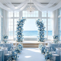 Elegante Conjunto de Pilares de Flores Artificiales en Azul Niebla y Blanco, Decoración Floral para Entrada de Boda, Adorno para Escenario de Fiesta