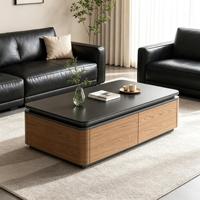 Table basse de style moderne en bois massif, écologique et durable, pour salon, avec plateau en bois texturé de luxe et design de rangement stable