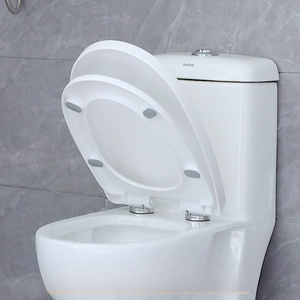 Siège de toilette rond en plastique avec charnières à fermeture lente, design minimaliste pour salle de bain - Product Image 2