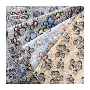 金卡隆中国工厂脚印图案设计回收240gsm双面胶印法兰绒冬季家纺用羊毛