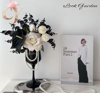 Bouquet de fleurs artificielles en soie à tête unique, roses à bord brûlé - Style moderne, décoratif pour mariage, Nouvel An chinois, rentrée scolaire