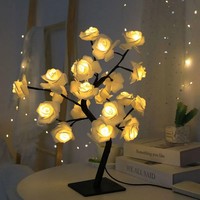 Lámpara de Mesa LED con Forma de Rosa, 45 cm, 24 LED, Luz Nocturna Romántica con Flores, Decoración Interior para Bodas y Dormitorios, Lámpara de Bonsái con Forma de Rosa