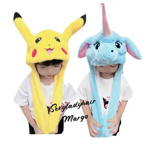 Hot selling plush kids animal winter hats with paws wholesale animal ears winter hats for children