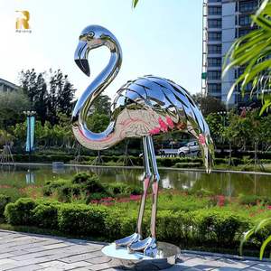 RELONG Large <strong>Silver</strong> Stainless Steel Flamingo Sculpture Polished Design Welding Metal Statue for Outdoor Park Garden - Product Image 3