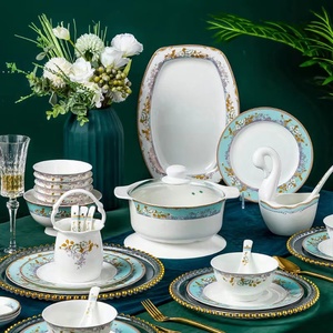 Jingdezhen — bols et assiettes en céramique de luxe, vaisselle chinoise résistante à la chaleur, haute qualité, combinaison de bols à bords dorins de style européen - Product Image 6
