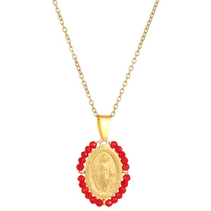 Collana con Pendente Medaglia Miracolosa della Vergine Maria Placcata in Oro 18K, Gioielli Religiosi Cattolici con Turchese, Regalo Cristiano per Donne - Product Image 2