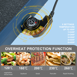Plancha Eléctrica de 1600W, Antiadherente, con Control Digital de Temperatura de 5 Velocidades, Bandeja Recolectora de Grasa, Protección Contra Sobrecalentamiento, para Uso en Exteriores y en el Hogar - Product Image 2