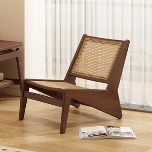Silla Geométrica de Ratán, Chaise Longue Color Nogal, Reclinable para Sala de Estar o Balcón - Product Image 2