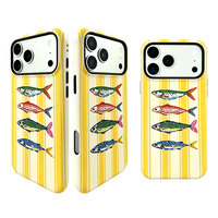 Coque de téléphone détachable en PC+TPU à double couche, imprimée sur mesure, motif poisson rayé dessiné à la main, brillante, anti-chute pour iPhone 18 Pro