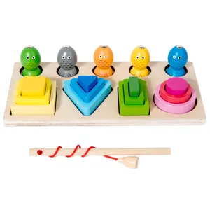 Montessori 3 Em 1 Crianças De Madeira Magnética Pesca Forma Cilindro Matching Game Educacional Playing Learning Block Toys For Kids