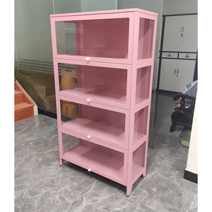 ตู้โชว์เหล็กสามลิ่ม 4 ชั้น ประตูกระจกกันฝุ่น สำหรับเลโก้ เครื่องสำอาง กระเป๋าถือ ชั้นวางของใช้ในบ้าน - Product Image 1