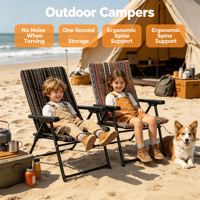 Chaise de plage ethnique saoudienne avec accoudoirs, pliable en fer et tissu, réglable pour le camping et les activités de loisirs en extérieur