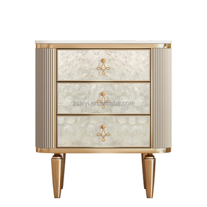 Coquille de marbre minimaliste en bois massif à côté de la table <span class=keywords><strong>3</strong></span> tiroirs chambre table de chevet armoire de rangement <span class=keywords><strong>Francois</strong></span> marbre table de chevet fermée - Product Image 2