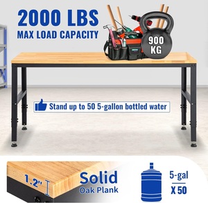 Banc de travail mobile grand format en promotion avec plateau en bois et prise intégrée, idéal pour garage, hauteur réglable, pour mécaniciens - Product Image 2