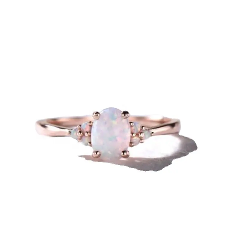 Пользовательские моды природным драгоценным камнем кольца 925 стерлингового серебра покрытое розовым золотом кольцо с опалом для женщин