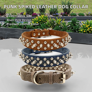 Collier pour chien réglable en cuir PU de luxe imprimé, écologique, avec design à pointes, à libération rapide et décorations à rivets pour petits chiens - Product Image 2