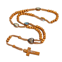 Bijoux religieux croix jésus pendentif chapelet collier en bois naturel tissé à la main perles en bois bijoux catholique de noël