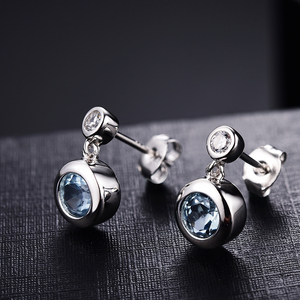 bonitas joyas personalizadas de plata esterlina 925 piedras preciosas de topacio azul natural pendientes colgantes para damas - Product Image 5