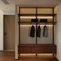 Conception moderne de chambre principale avec dressing intégré et aménagement intérieur de salon pour maison résidentielle