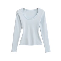 T-shirt à manches longues essentiel pour l'automne, léger, respirant, moulant, couleur unie, couche de base amincissante