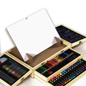 113pcs Newest Design Top Quality Drawing Art Set All-in-one Art Sets With Wood Case Wooden Board Gift Package