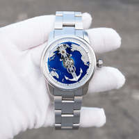 1 pièce, Faible MOQ, Montres mécaniques automatiques de luxe pour homme, avec cadran émaillé au design unique et créatif de carte de navigation et heures de navigation