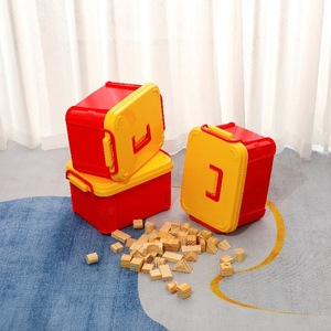 Children's Toy Storage Box Rectangle Portable Organizer For Building Blocks And Lego With Yellow Lid Red Body - Product Image 4