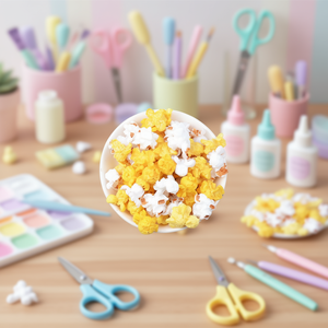 Charmes en résine Kawaii en forme de popcorn pour la fabrication de bijoux, fournitures de bricolage avec trou pour crochet, couleur blanche et jaune, forme de fleur 3D, décoration - Product Image 2