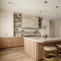 Meuble de cuisine modulaire de luxe moderne en chêne massif blanc, style Shaker fin, avec charnières en acier inoxydable et évier en marbre, prêt à assembler (RTA)