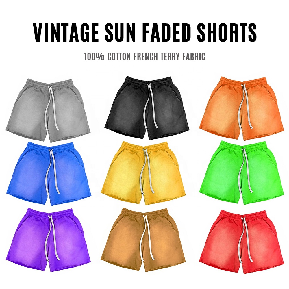 Sun Faded Design Sports Shorts - Custom Logo & Distressed Cotton