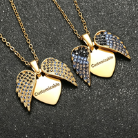 Collier pendentif Cœur Ailes d'Ange plaqué or avec zircon multicolore, breloque cristal, cadeau commémoratif pour femme