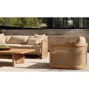 Nova chegada de luxo moderno madeira maciça de teca anticorrosão pátio rattan conjuntos de sofá de jardim conjunto de móveis ao ar livre