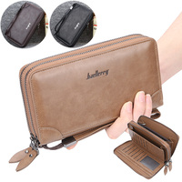 Dompet Panjang PU Pria dengan Banyak Slot Kartu, Lapisan Poliester, Ringan, Kapasitas Besar, Ritsleting Gesper, Tas Clutch Bisnis