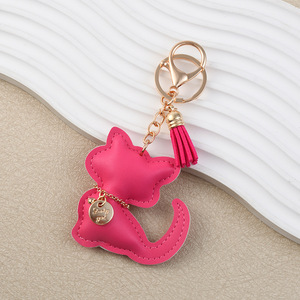 Portachiavi a Forma di <span class=keywords><strong>Gatto</strong></span> Kawaii per Zaino e Cinturino del Telefono, Anello Portachiavi in Pelle PU Arancione con Nappa, Regalo alla Moda per Ragazze - Product Image 6