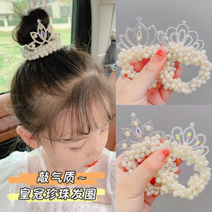 Elegante principessa perla elastico per capelli cravatte per ragazze carine per bambini corona fascia con dolce stile alla moda accessori per capelli - Product Image 1