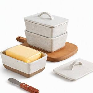 Beurrier en céramique avec couvercle, grand modèle, style campagnard, récipient à fromage avec couvercle <span class=keywords><strong>et</strong></span> poignée à boucle pour rangement sur comptoir de cuisine - Product Image 1
