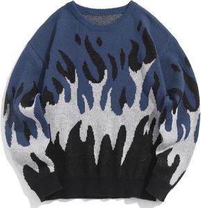 Suéter Casual con Estampado de Llamas Estilo Y2K para Hombre, Suéter Holgado de Punto, Jersey de Cuello Redondo de Manga Larga - Product Image 6