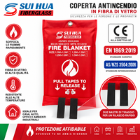 Couverture anti-feu en fibre de verre, paquet individuel, conforme à la norme italienne EN 1869:2019, avec deux sangles de traction, prêt à la vente au détail, vente en gros B2B, directement de l'usine