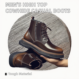 Nouvelles bottes de travail décontractées pour hommes en cuir de vachette, montantes, à lacets, pour l'extérieur, pour l'hiver, l'automne et l'été - Product Image 4