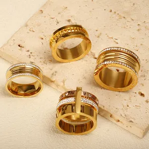 Custom Engraved Logo Customized Waterproof Tarnish Free Personalised 18K Gold Plated Women Fashion Jewelry Stainless Steel Rings