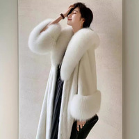 Winter mode Plus Size Faux Nerz Pelz Trench Langer Mantel Mit Pelz Revers und Manschette Kunst pelz Trim Jacke für Frauen Wintermantel