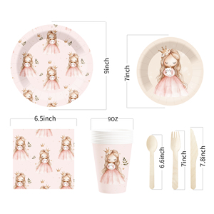 ชุดอุปกรณ์จัดงานวันเกิดเด็กผู้หญิง DAMAI สีชมพู ชุดจานกระดาษ แก้วกระดาษ ผ้าเช็ดปากแบบใช้แล้วทิ้ง - Product Image 3