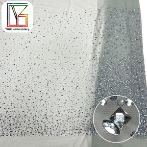 Nặng Handmade Tulle Rhinestone Ngọc Trai Lưới Ren Vải Sang Trọng Đám Cưới Cô Dâu Tinh Thể Đá Ngọc Trai Ren Vải Cho Buổi Tối Ăn Mặc - Product Image 2