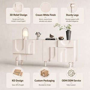 Aparador Moderno Color Crema con Puertas con Relieve Escultural, Mueble de Almacenamiento para Entrada, Sala de Estar u Oficina en Casa - Product Image 4