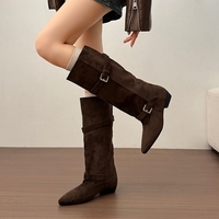 Bottes mi-mollet pour femmes, bottes souples à boucle et à bout pointu, à talons bas, pour un usage quotidien