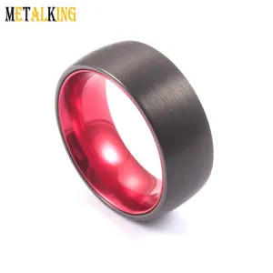 8毫米男士结婚戒指黑色钨戒指与铝环插入绿色/蓝色/紫色/红色可用圆顶拉丝