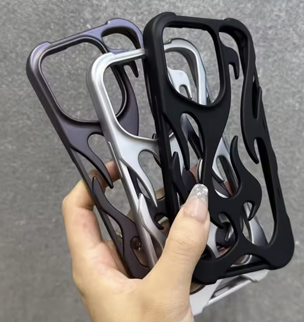 Stylish Matte Silicone Shockproof Protective Cover Slim 3D Flame Hollow Phone Case for iPhone 11 12 13 14 15 16 Pro Max